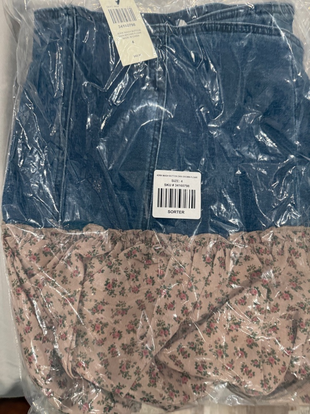 Denim and Floral Mini Skirt - Pink Floral